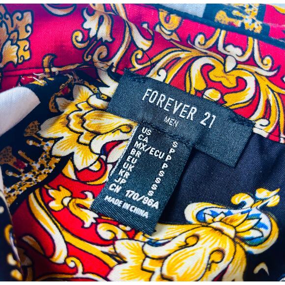 Forever 21 Floral Gold Button Down Long Sleeve Shirt Mens Small Colorful NWOT - Picture 4 of 4